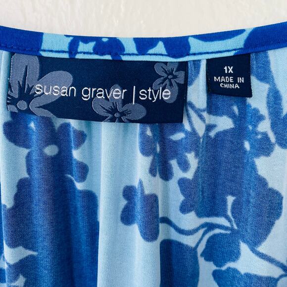 Susan Graver Líquid Knit Size 1X RUNS BIG Babydoll long top blue - Picture 2 of 12